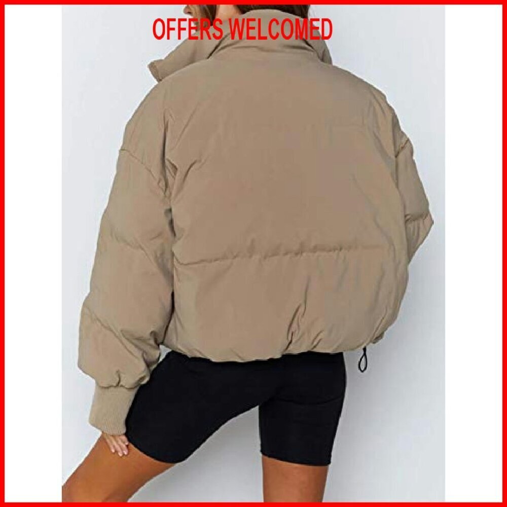 Oversized Cropped Puffer Jacket Winter Coat Quilted Lightweight - Picture 6 of 8